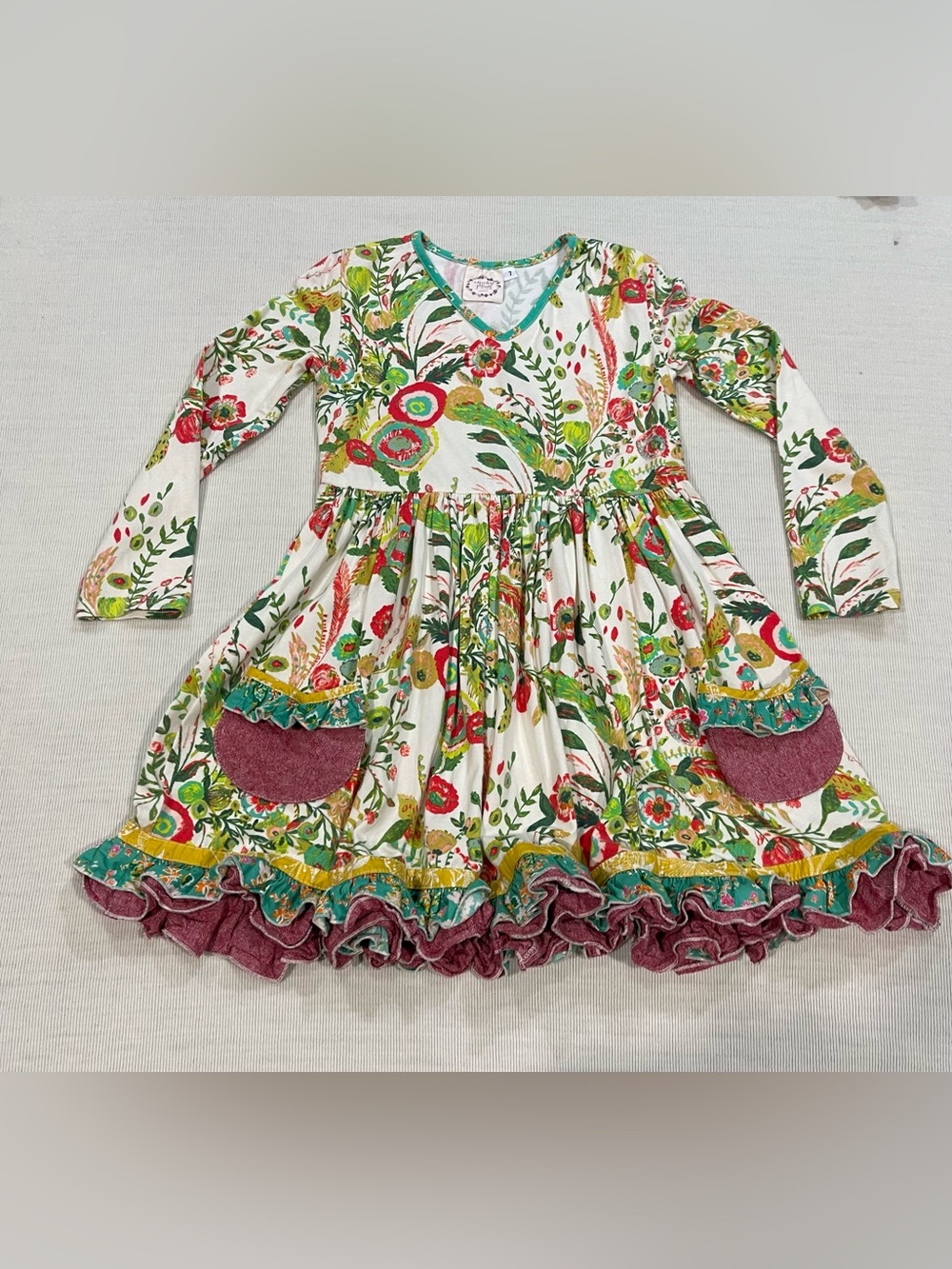 Cheeky Plum Winter Woodland Long Sleeve Twirl Dress - Size 7